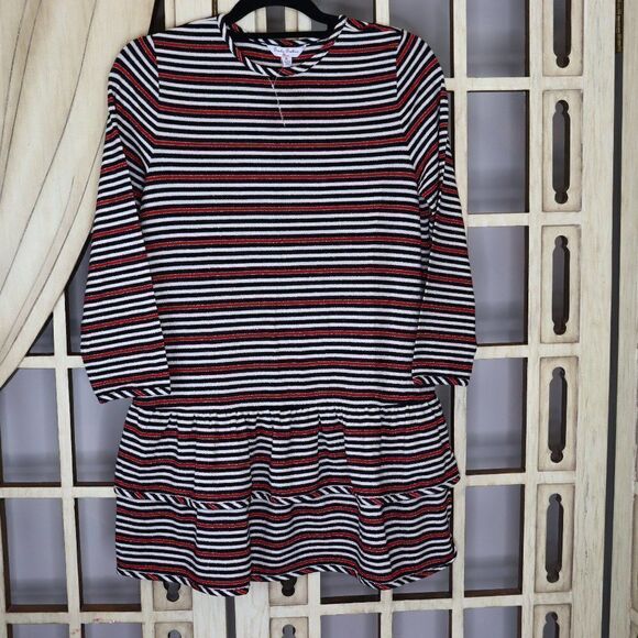 Brooks Brothers Black Red striped Girls Ruffle Shift Long Sleeve Dress Size XL N - Picture 3 of 10